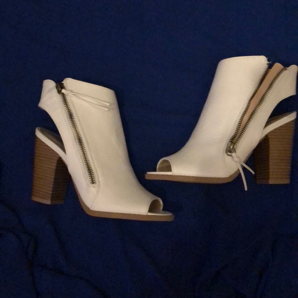 White open toe booties